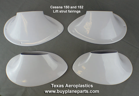 Cessna 150, 152, Lift Strut Fairings (1967-1986) 26-04-80A. Replaces OEM parts: 0522150-3-791, 0522150-4-791, 0421002-1-791, 0421002-2-791. Manufactured by Texas Aeroplastics.